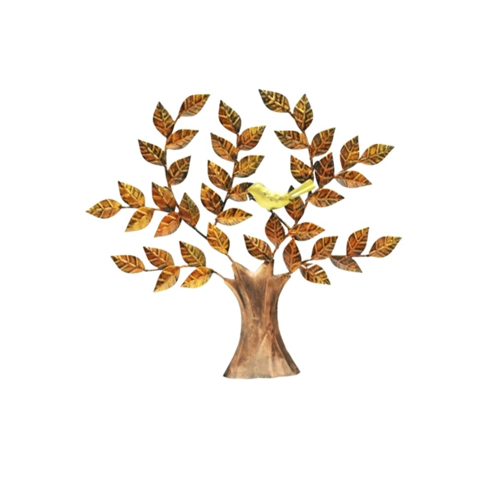 Iron Golden Leaf Piple Tree with Bird Wall Art for Wall Decoration